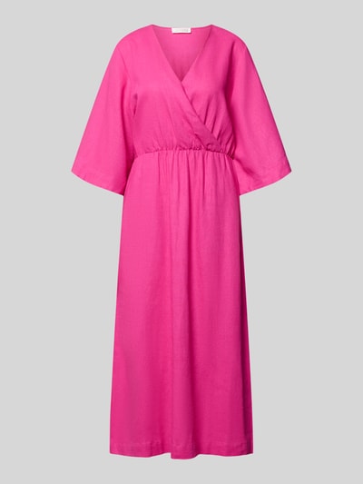 Produktfoto, pinkes Midikleid aus Leinen-Viskose-Mix mit Kimonoärmeln, Wickel-Optik, Modell 'Laura' von GUIDO MARIA KRETSCHMER WOMAN