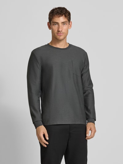 Tom Tailor Denim Bluzka o kroju regular fit z mieszanki bawełny z długim rękawem i fakturowanym, tkanym wzorem Antracytowy 4