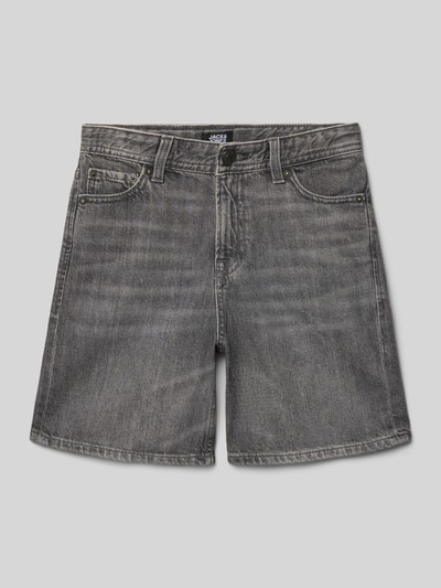 Productfoto, Straight Fit Shorts met logo-patch model 'Tony' van Jack & Jones in grijs katoen, 5-pocketdesign, knoop- en ritssluiting, voor kinderen