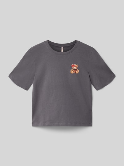 Only T-shirt o kroju regular fit z czystej bawełny model ‘REX’ Grafitowy 1