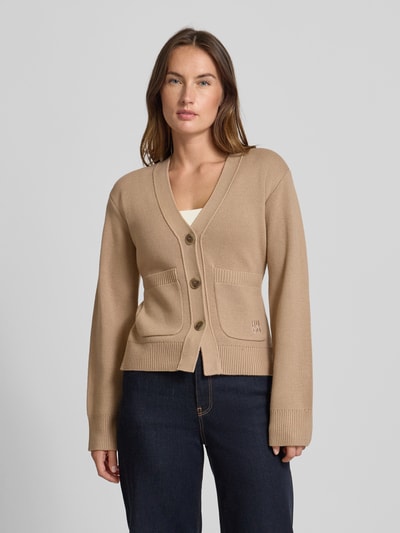 HUGO Slim fit gebreid jack van scheerwolmix, model 'SELOSINA' Zand - 4