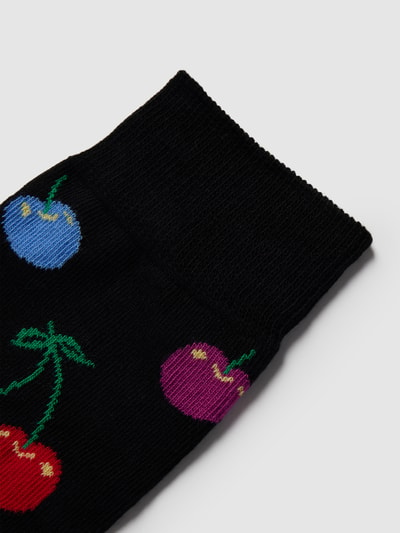 Happy Socks Sokken met all-over motief, model 'CHERRY' Zwart - 2