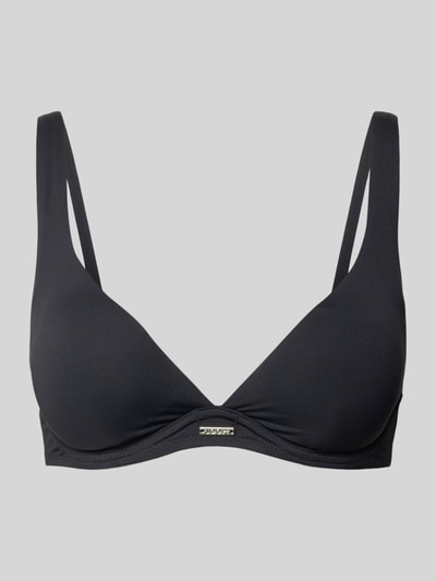 Produktfoto, Bikini-Oberteil mit Label-Detail Modell 'MONOCHROME BEACH' von JOOP! Collection in Schwarz, Material-Mix mit Stretch-Anteil, körpernahe Passform