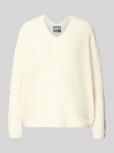 MOS MOSH Oversize sweter z dzianiny z mieszanki wełny i alpaki model „THORA” Écru 2