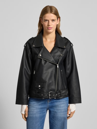 Noisy May Bikerjack in leerlook, model 'PAULINA' Zwart - 4