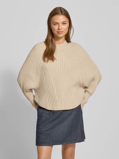 Someday Strickpullover mit gerippten Abschlüssen Modell 'Touann' Beige Melange 4