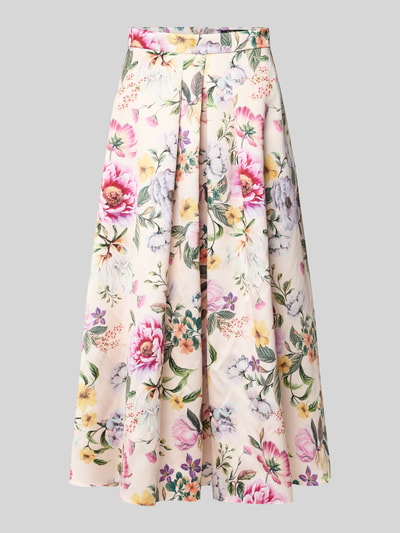 Produktfoto, Midirock im Allover-Look mit Falten von Swing in A-Linie, florales Muster, zarte Farben, Reißverschluss, strukturierter Stoff.