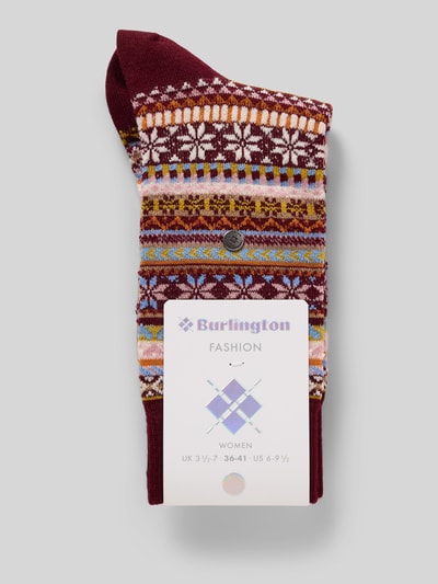 Burlington Wollen sokken van scheerwolmix met logo-applicatie, model 'Isle' Bordeaux - 3