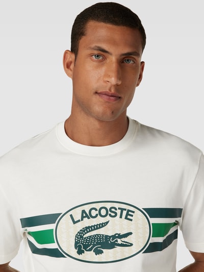 Lacoste T-shirt z nadrukiem z logo Złamany biały 3