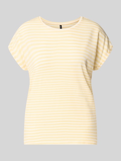 Produktfoto, Relaxed Fit T-Shirt aus Lyocell-Mix Modell 'AVA' von Vero Moda, Optik:Allover-Muster, gestreift, Rundhals, Kurzarm, fixierter Umschlag