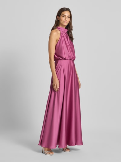 Swing Abendkleid in Wickel-Optik mit Stehkragen Pink 1