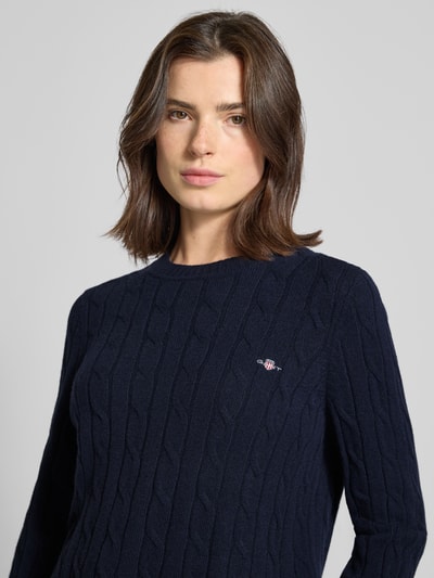 Gant Strickpullover mit Zopfmuster und Label-Stitching Dunkelblau 3