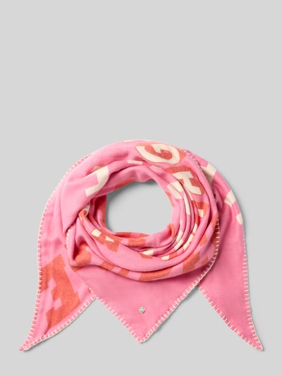 Produktfoto, Dreieckstuch im Allover-Look mit Label-Detail von Codello in Rosa mit weißen und orangen Elementen, Material-Mix mit Viskose-Anteil, Maße 98 x 206 cm