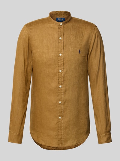 Polo Ralph Lauren Slim Fit Leinenhemd mit Stehkragen Dunkelbraun 2