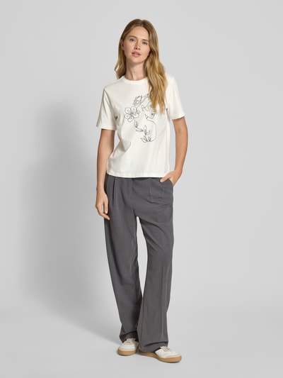 Vila T-shirt met motiefstitching, model 'SYBIL' Wit - 1