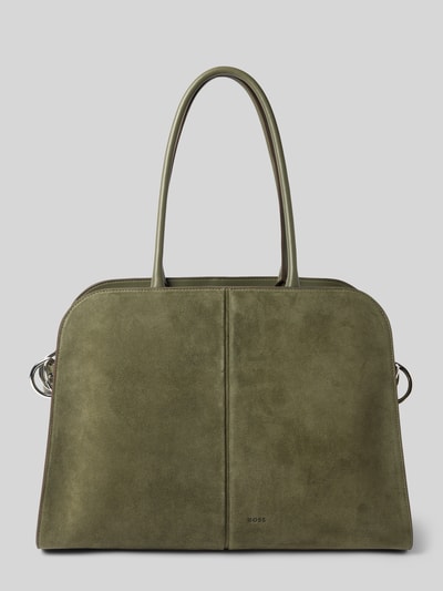 Produktfoto, Shopper mit Leder-Anteil Modell 'Clarice Tote SU' von BOSS in Olivgrün, rechteckige Form mit feiner Wildleder-Textur, Damen Shopper von BOSS