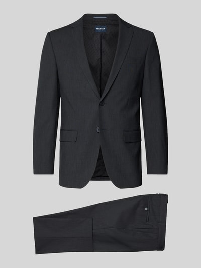 Produktfoto, Regular Fit Anzugjacke mit Schurwoll-Anteil von HECHTER PARIS, elastyczna mieszanka materiałów z dodatkiem żywej wełny, kolor ciemnoszary, kołnierz z połami, listwa z 2 guzikami, szerokość w pasie 44 cm, długość tyłu 76 cm, szerokość ramion 44 cm, długość rękawów 65 cm, długość wewnętrzna nogawki 83 cm, struktura garnituru gładka