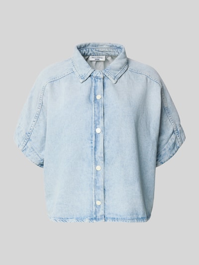 Produktfoto, Relaxed Fit Kurzarmbluse aus reiner Baumwolle von Marc O'Polo Denim, hellblauer Denim-Look, Knopfleiste, Hemdblusenkragen