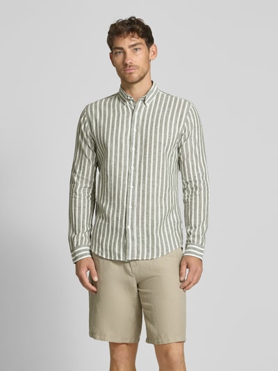 Lindbergh Slim fit vrijetijdsoverhemd met button-downkraag Olijfgroen - 4
