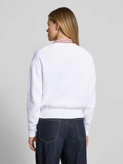 Polo Ralph Lauren Sweter z dzianiny o kroju regular fit z mieszanki bawełny i lnu z intarsjami Bear Biały 5