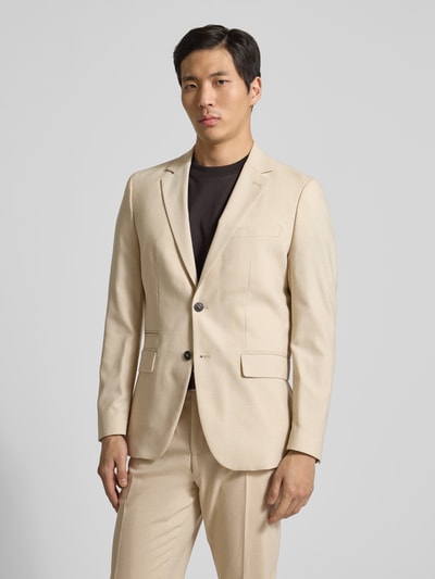 Männermodel trägt Slim Fit Anzugsakko mit Woll-Anteil Modell 'SLIM-NEIL' von SELECTED HOMME, Optik: Unifarben, Ganzkörperansicht von vorne.