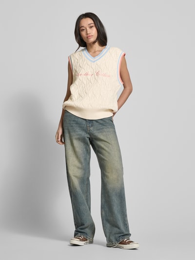 ANOTHER COTTON LAB Bezrękawnik z dzianiny z wyhaftowanym logo Złamany biały 1