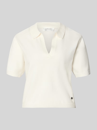 Produktfoto, kremowa koszulka polo Regular Fit Poloshirt mit V-Ausschnitt Modell 'Wilma' von GUIDO MARIA KRETSCHMER WOMAN, Mieszanka materiałów z dodatkiem wełny, detal z logo, Długość tyłu w rozmiarze 36: 49 cm