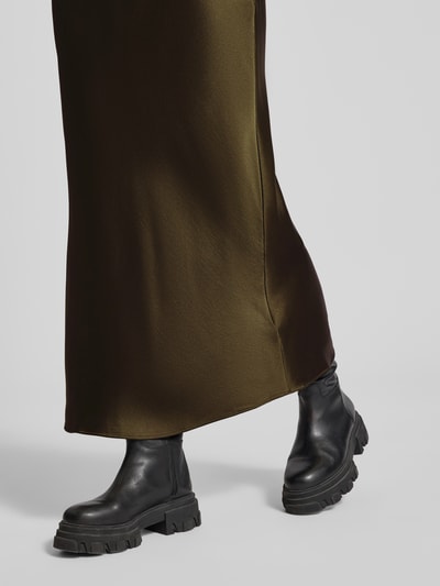 Samsøe Samsøe Maxirock aus Satin mit elastischem Bund Modell 'AGNETA' Oliv Melange 3