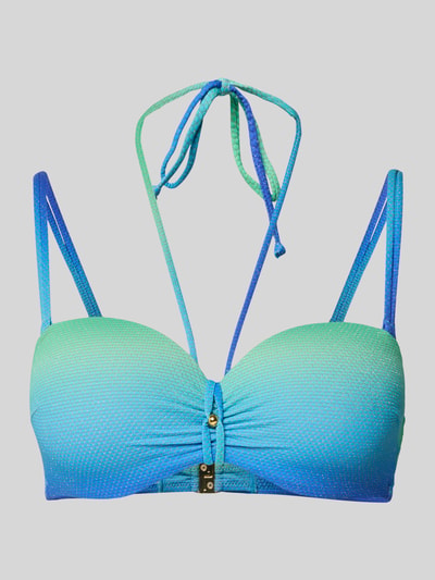 Produktfoto, Bikini-Oberteil mit abnehmbaren Trägern Modell 'NUSA DUA' von Marie Jo in Blau-Grün mit feiner Textur und Stretch-Anteil
