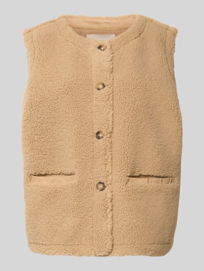 Produktfoto, Weste aus Teddyfell Modell 'Eddy' von FREE/QUENT in Beige, regular Fit, Paspeltaschen, weiche Textur, Vorderansicht