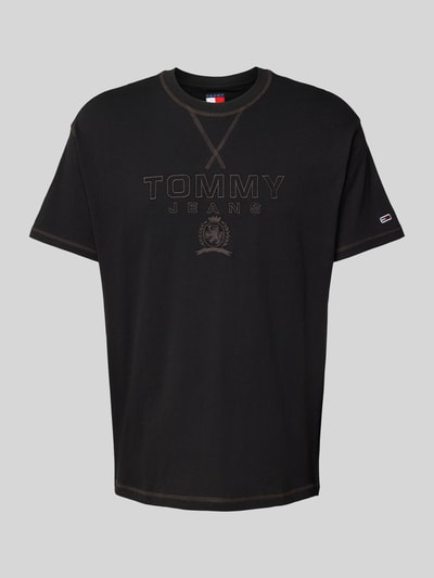 Tommy Jeans Regular fit T-shirt van puur katoen met labelstitching Zwart - 2