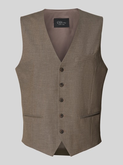 Produktfoto, Slim Fit Weste mit Woll-Anteil Modell 'ULTIMATE' von s.Oliver BLACK LABEL in Hellbraun mit feiner Struktur, Knopfleiste, glatter Stoff.