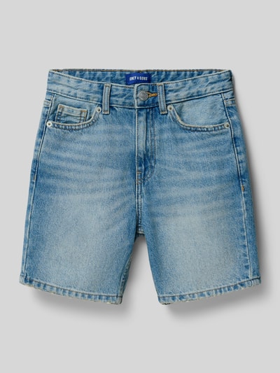 Produktfoto, Straight Leg Jeansshorts aus reiner Baumwolle Modell 'EDGE' von Only & Sons in hellblauer Denim-Optik mit 5-Pocket-Design und Knopfverschluss, Twill-Textur, Kinderjeansshorts