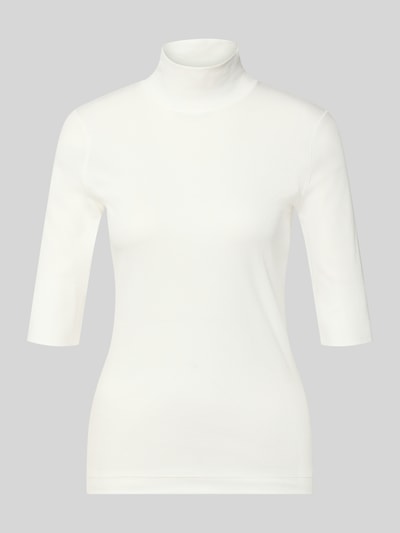 Produktfoto, Slim Fit T-Shirt mit Rollkragen von Marc Cain in Weiß, Halbarm, aus elastischem Baumwoll-Mix, Rückenlänge bei Größe 36: 61 cm