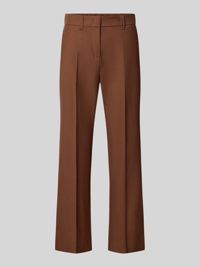 Produktfoto, Straight Fit Hose aus reiner Schurwolle Modell 'Luggioso' von Marella in Braun mit Bügelfalten und verkürzter Passform, neutrale Oberfläche.