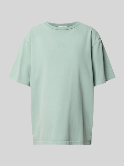 Produktfoto, Oversized T-Shirt mit Label-Stitching von OH APRIL in hellem Grün, Reine Baumwolle, Oversized, Rundhalsausschnitt, Rückenlänge 69 cm in Größe S