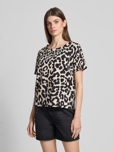 monari T-shirt z prążkowanym okrągłym dekoltem Czarny 4