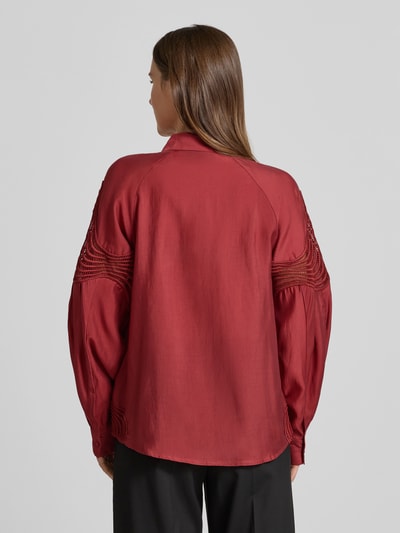 Copenhagen Muse Bluse mit Häkelspitze und Hemdblusenkragen Modell 'MOLLY' Dunkelrot 5