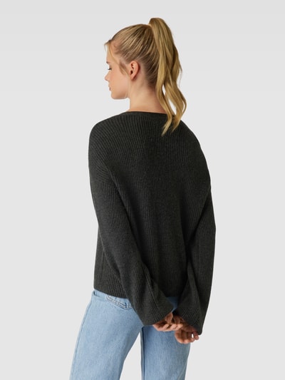 Only Gebreide pullover met boothals, model 'KATIA' Antraciet gemêleerd - 5