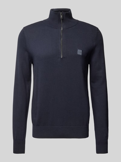 BOSS Orange Gebreide pullover met labeldetail, model 'Kanobix' Donkerblauw - 2