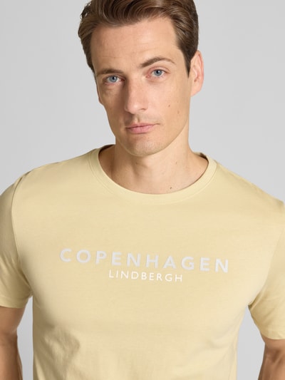 Lindbergh T-shirt met labelprint, model 'Copenhagen' Zand - 3