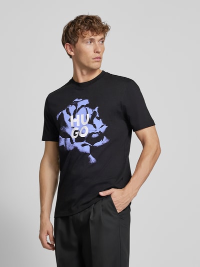 HUGO T-shirt met labelprint, model 'Dignitey' Zwart - 4