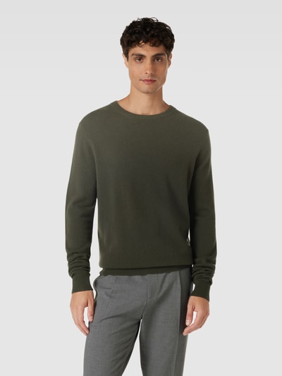 Christian Berg Men Kaschmirpullover mit geripptem Rundhalsausschnitt Khaki Melange 4