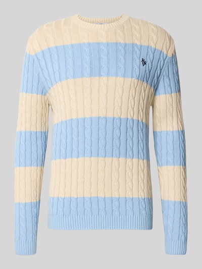 REVIEW Slim Fit Strickpullover aus reiner Baumwolle mit Zopfmuster Ecru 1