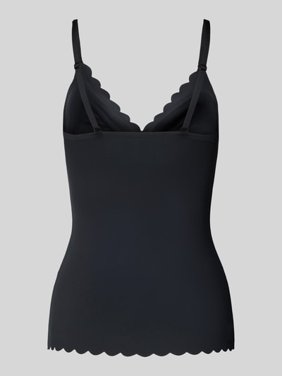 Produktfoto, Unterhemd mit Wellensaum und herausnehmbaren Pads von Skiny in Schwarz, Material-Mix mit Stretch-Anteil, Körpernahe Passform, Modell camisole, glatte Textur, verstellbare Träger