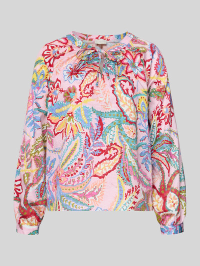 Productfoto, Blusenshirt mit Rundhalsausschnitt van Milano Italy, roze met kleurrijke bloemenprint, pure katoen, losse pasvorm