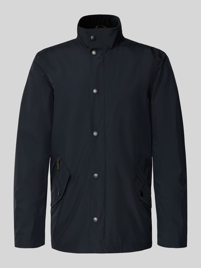 Produktfoto, Regular Fit Hemdjacke mit Stehkragen von Barbour in Unifarbe, Zweiwege-Reißverschluss, Reißverschlusstaschen, glatte Textur