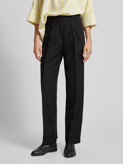 Marc Cain Wide fit stoffen broek met bandplooien Zwart - 4