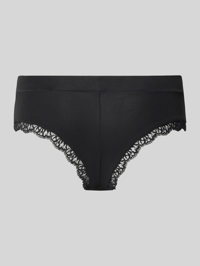 Produktfoto, czarne figi Slim Fit Slip mit Spitzenbesatz von SCHIESSER z elastycznej mieszanki materiałów, obszycie koronką, elastyczny pas