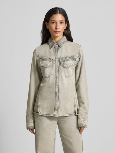 BOSS Orange Slim fit jeansoverhemd van een mix van katoen en lyocell  Lichtgrijs - 4